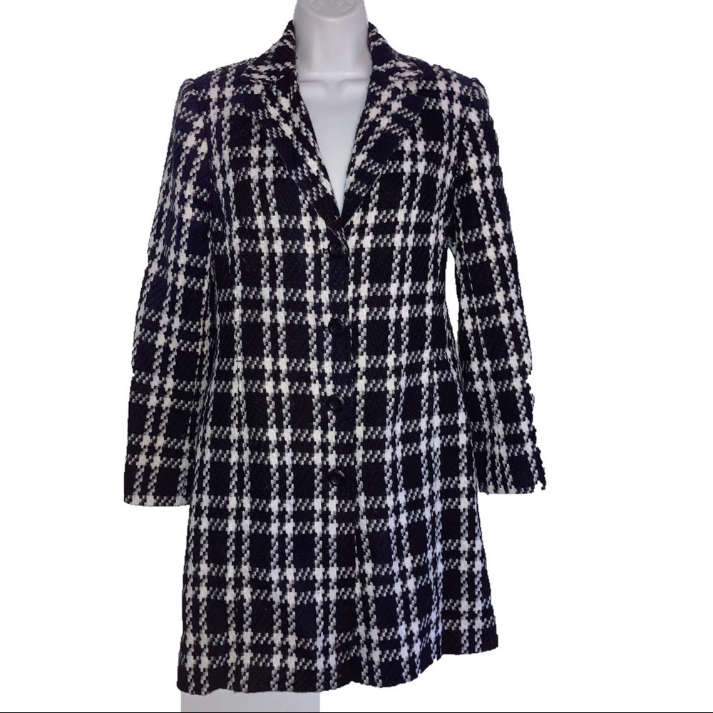 Worthington Long Plaid Jacket Coat 4 Blue White